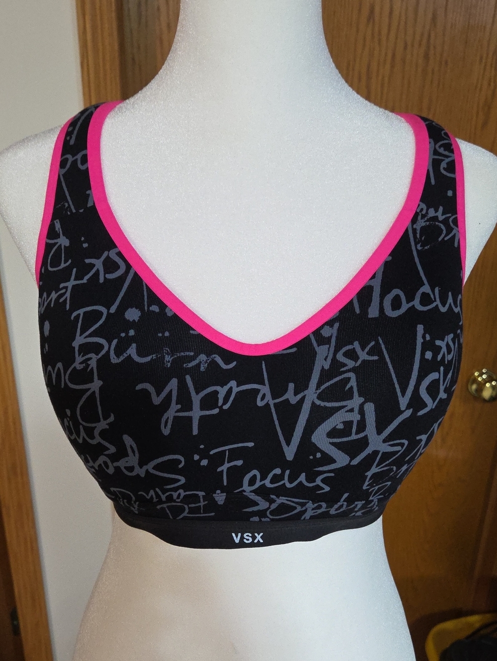 Victoria's Secret VSX Black Sports Bra with Hot Pink Trim